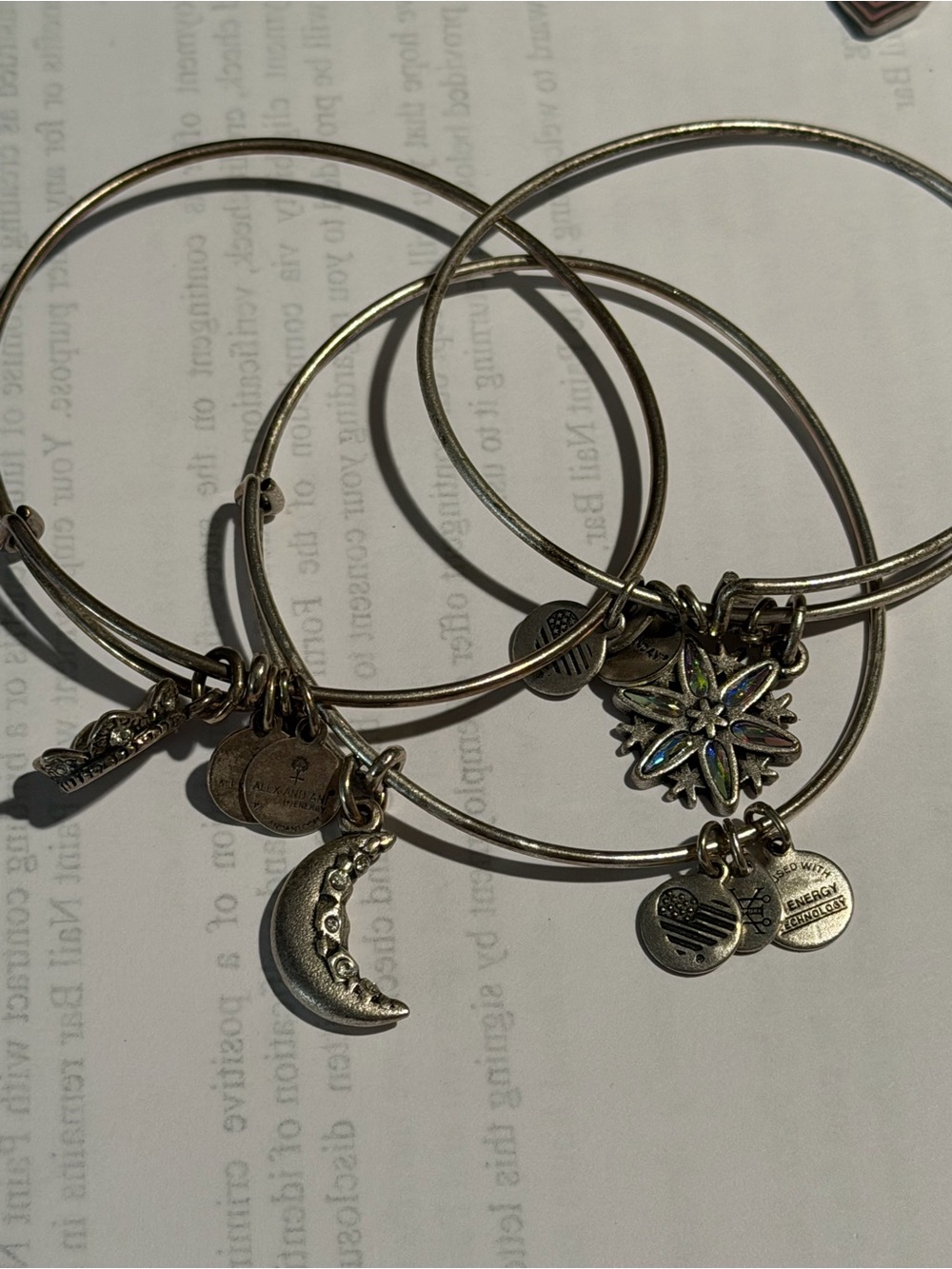 Three Silver-Tone Women’s Charm Bangle Bracelet Set - Moon & Star Charms